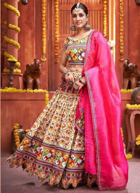 Cream Colour Aawaiya Rajwadi Vol 4 New Designer Navratri Special Cotton Silk Lehenga Choli Collection 7005